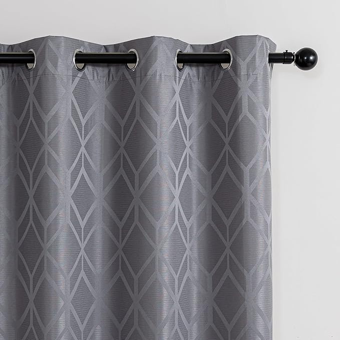 Amazon Basics Jacquard 2-Piece 100% Blackout Curtains, Living Room and Bedroom Drapes, Thermal Insulated Window Treatment, 42"x95", Grey
