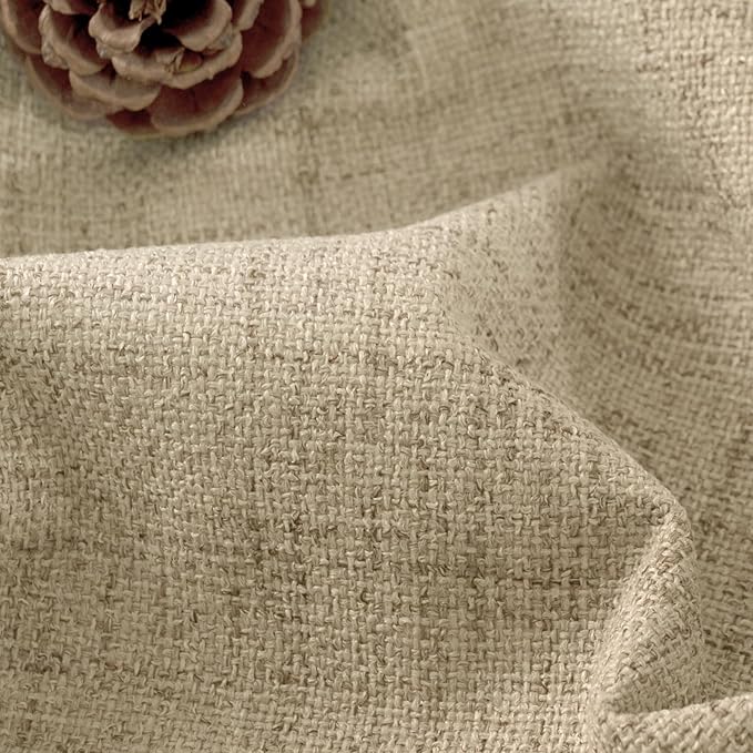 60 Inch Wide Linen Blackout Curtains for Bedroom 63 Inch Length 2 Panels, Total Black Out Thermal Insulated Energy Efficiency Grommet Boho Window Drapes White Liner for Modern Farmhouse, Burlap