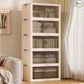 SAILUN 145Gal/580Qt Stackable Storage Bins Folding Collapsible Storage Bins with Lid, Closet Organizers and Storage Box with Door Beige 26" W x 17" D x 71" H