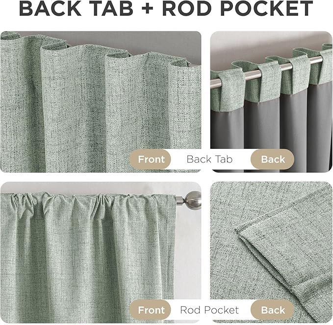 Joydeco Linen Blackout Curtains for Bedroom - 100% Light Blocking 1 Panels, Sage Green Drapes 70" W x 96" L, Thermal Insulated Room Darkening Curtains for Living Room, Rod Pocket & Back Tabs