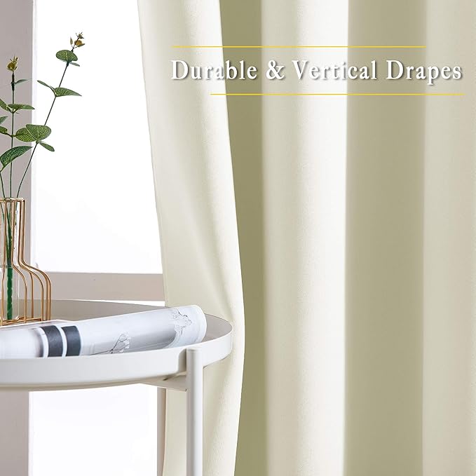 NICETOWN Room Darkening Beige Curtains 84 inches Long, Grommet Room Darkening Thermal Insulated Sound Dampening Window Treatments for Bedroom/Home Office, 2 Panels, W46 x L84