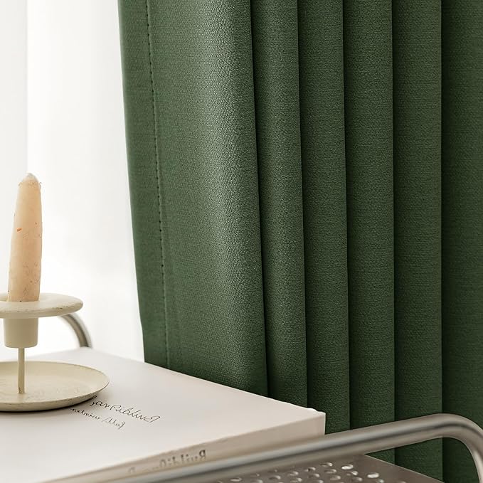 100% Blackout Curtains 96 inch Length 2 Panels for Living Room, Linen-Look Textured Room Darkening Thermal Insulated Noise Reduction Farmhouse Drapes for Bedroom (W52xL96, Olive)