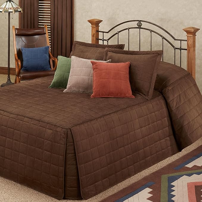 Touch of Class Camden Luxury Bedding | Neutral Chocolate Brown Color | Grande Fitted Bedspread | Faux Suede Box Quilted Design | Designed 3 Piece Set Includes King Bedspread and 2 King Shams