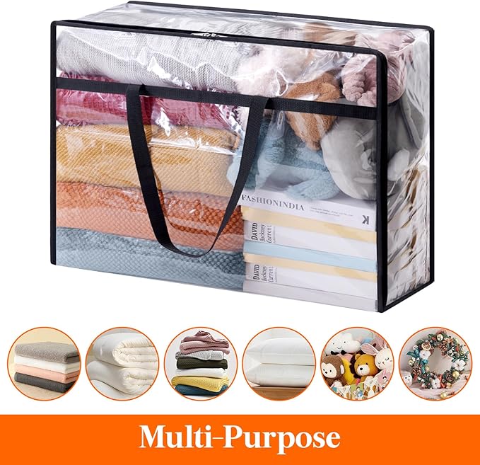 Lifewit 3 Pack Clear Clothes Storage Bags, 75L Large Plastic Blanket Storage, Vinyl Foldable Moving Bags with Zipper, Closet Organizers Containers for Comforter, Bedding, Duvet, Pillow