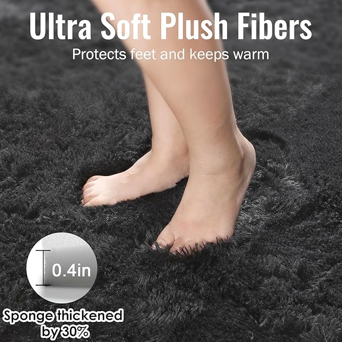 PAGISOFE Black Fluffy Shag Area Rugs for Bedroom 5x7, Soft Fuzzy Shaggy Machine Washable Rugs for Living Room,Plush Nursery Rug Kids Room Furry Floor Rug Boys Carpet for Teen Dorm Black Room Decor