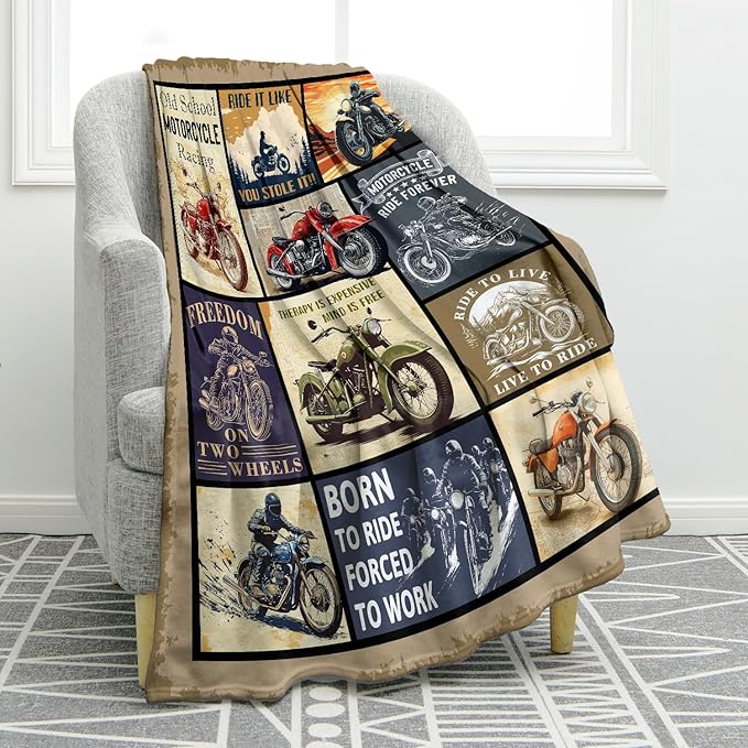 Jekeno Motorcycle Blanket Gifts for Men Boys Women Girls Dad Mom Husband Wife Boyfriend Friends Birthday Christmas Halloween Presents Home Bedroom Living Room Decor Throw Blanket 60"x80"