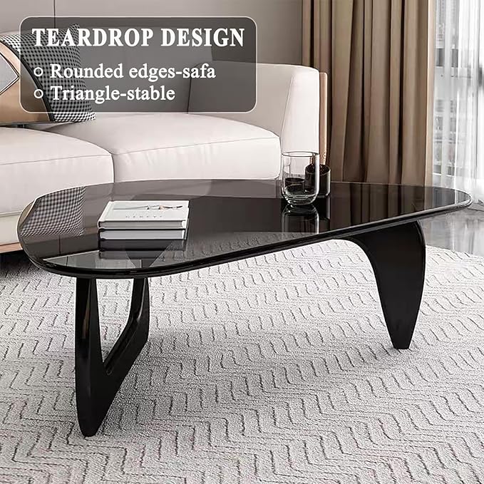 Glass Coffee Table, Mid Century Modern Coffee Table, Coffee Table for Living Room Center Table Suitable for Bedroom Living Room Reception Office Tables (Black/Grey, Large)