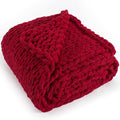 Chunky Knit Throw Blanket 60"X 80", 100% Handmade with Soft Chenille Yarn, 4.4lbs Thick Cable Knitted Blankets, Large Rope Knot Crochet Throws for Couch Sofa Bed Home Decor, Red