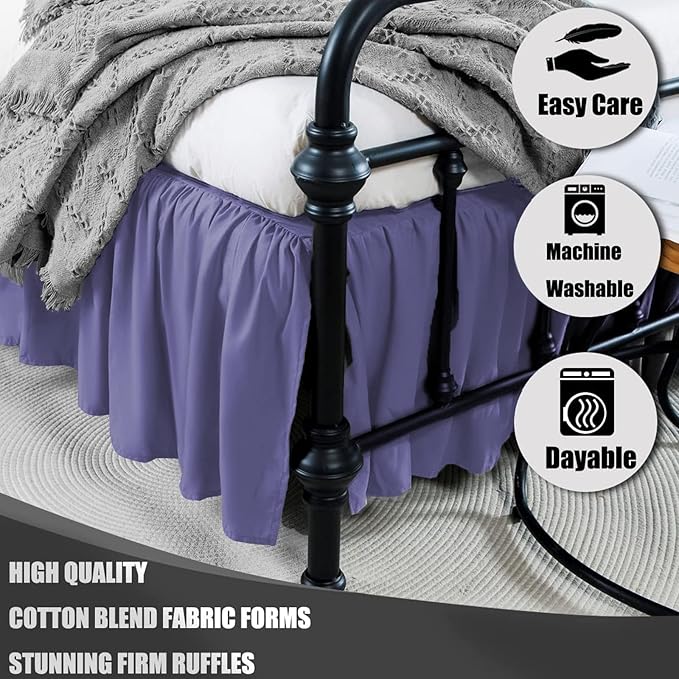 Navy Blue Bed Skirt Twin Size Ruffled Bed Skirt with Split Corners, 16 Inch Drop Dust Ruffle Bed Skirts with Platform, Navy Blue