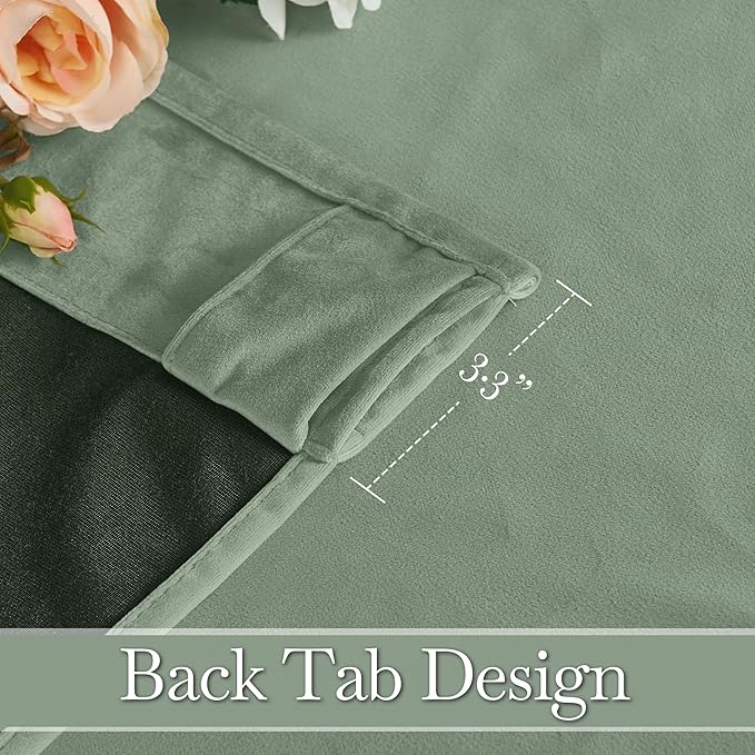 RYB HOME Mint Green Velvet Curtains 96 inches Long, Room Darkening, Floor-Length, Coastal Style Back Tab Velvet Drapes for Nursery Living Room Office, 52" W x L96 L, Auqa