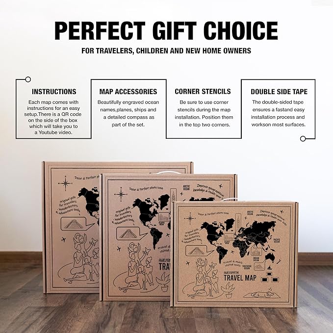 Handmade 3D Wood World Map Wall Art Large Wall Decor Track Your World Travels - Special for Home, Kitchen and Office (Large, Cappuccino)