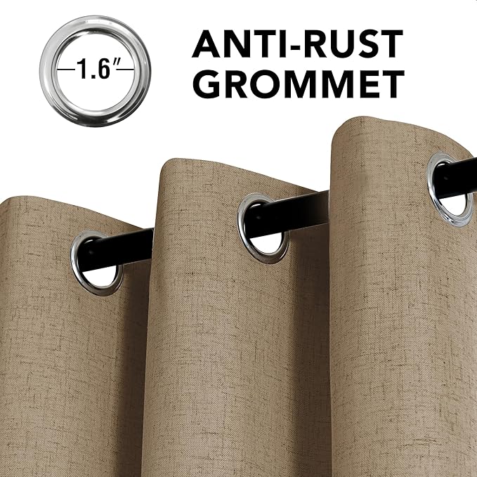 H.VERSAILTEX Linen Curtains 100% Blackout Curtains for Bedroom 45 inch Long Full Light Blocking Nature Linen Blended Window Curtains for Living Room Nickel Grommet (2 Panels, Heathered Macchiato)