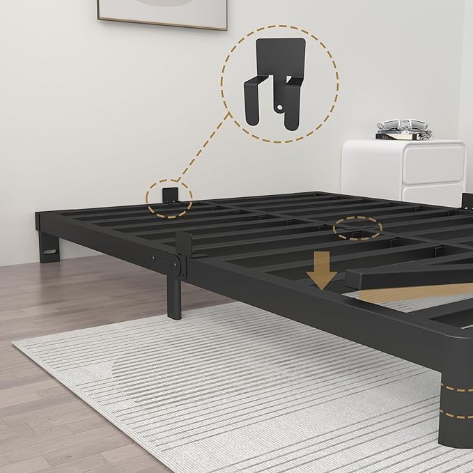 ITIMIDI 4 Inch King Size Bed Frame with Metal Gaskets, Platform Bed Frame No Box Spring Needed, Heavy Duty Steel Slat Support, Easy Assembly, Anti-Slip Mattress Stopper, Black