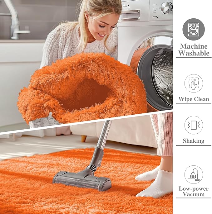 OLANLY 2x8 Machine Washable Runner Rugs for Hallway, Soft Fluffy Shaggy Bedside Rugs for Bedroom, Living Room, Indoor Floor Carpet for Kids Girls and Boys, Nursery Rooms, Home Decor Aesthetic, Orange