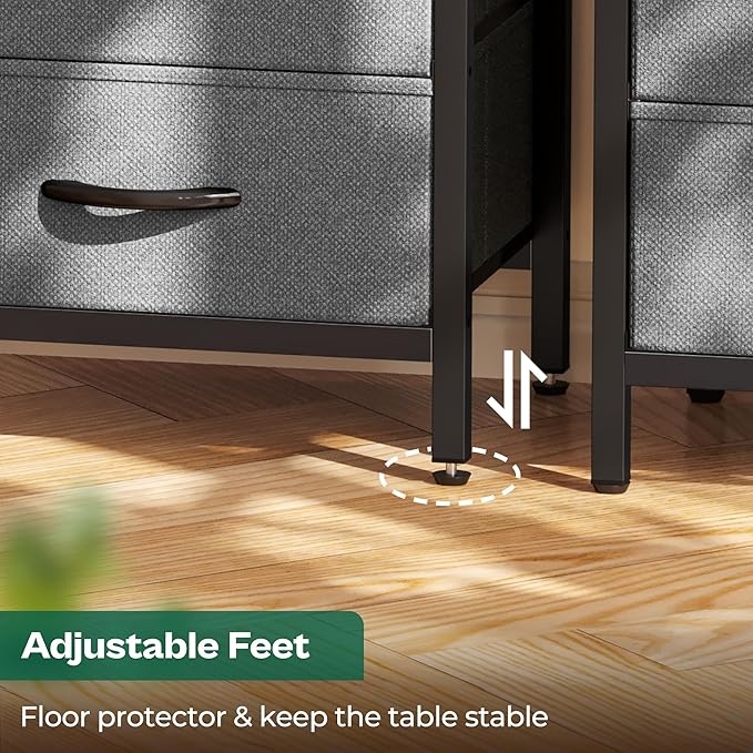 Huuger Nightstands Set of 2, End Tables with Charging Station, Fabric Drawers, Bedside Tables with USB Ports and Outlets, Night Stands for Bedroom, Walnut