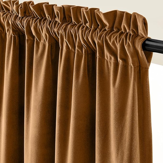 Lazzzy Velvet Curtains Brown Blackout Curtains Thermal Insulated Drapes for Bedroom Living Room Darkening 120 Inches Extra Long Window Treatments Super Soft Luxury Rod Pocket 2 Panels Gold Brown