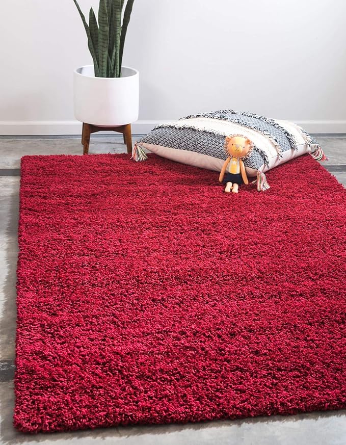 Unique Loom Solid Shag Collection Area Rug (10' x 13' 1" Rectangle Cherry Red)