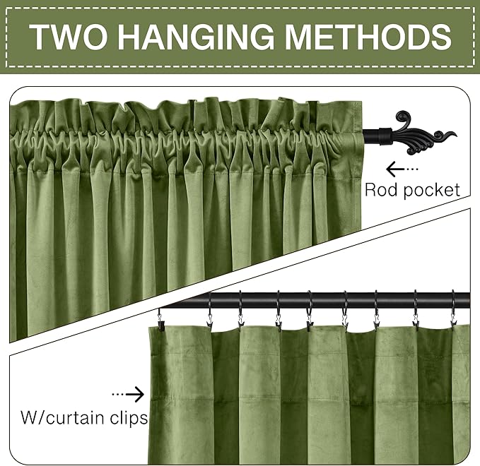 StangH Velvet Curtains 84 inches Long - Home Decor Grass Green Curtains Drapes for Living Room, Blackout Thermal Insulated Window Treatment for Dining Room Holiday Backdrop, W52 x L84, 2 Panels