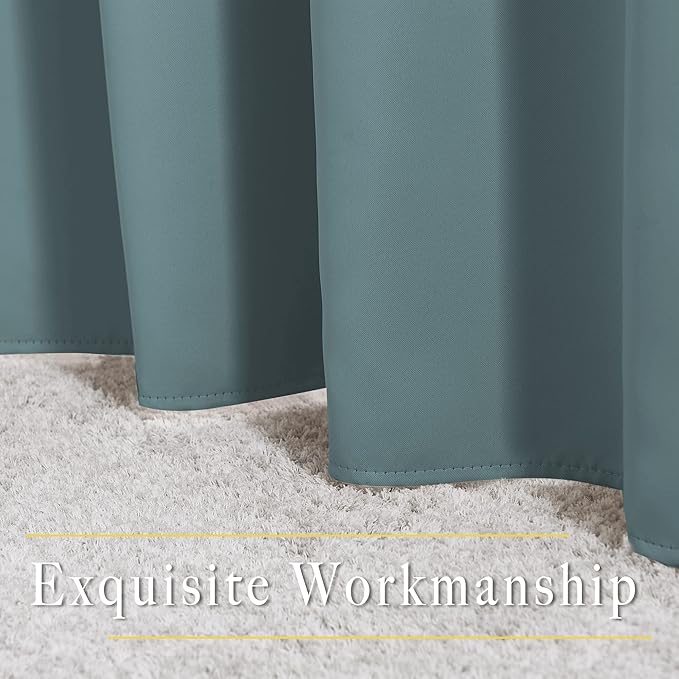 NICETOWN Blackout Greyish Blue Curtains & Drapes for Living Room - Thermal Insulated Solid Grommet Sound Reducing Room Darkening Window Treatments for Bedroom (2 Panels, W37 x L84)