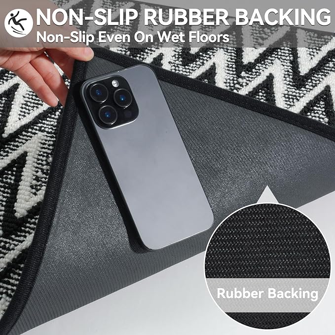 Indoor Door Mat 17x30, Dirt Resistant & Absorbent Doormat for Entryway Inside, Non-Slip Rubber Backing Front Door Mat Indoor Entrance, Low-Profile, Washable, Black
