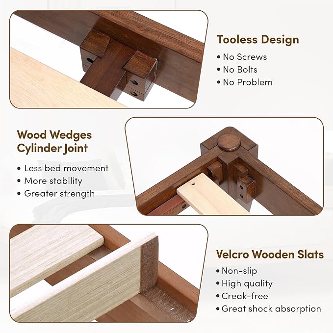 Thor Premium Solid Wood Bed Frame Twin XL, Platform Bed, Japanese Joinery Bed Frame, Wood Slat Support, No Box Spring Needed, Easy Assembly, Minimalist & Modern Style (Walnut)