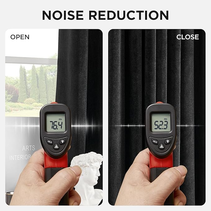 Joydeco Black 100% Blackout Curtains 120 Inch 2 Panels, Luxury Thermal Insulated Black Velvet Curtains for Bedroom Living Room, Soundproof Blackout Window Drapes, Grommet Top (52W x 120L)