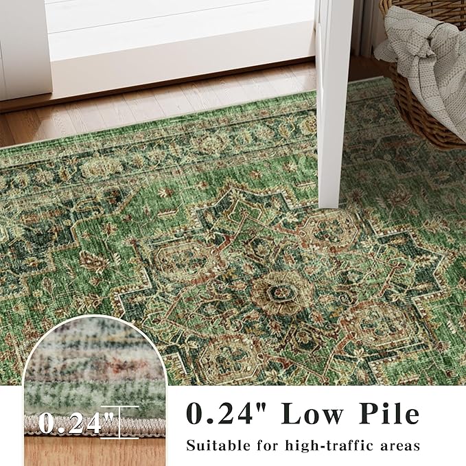 3x5 Area Rug Vintage Rugs for Indoor Entrance Stain Resistant Washable Entryway Rug Ultra Soft Low Pile Lightweight Carpet Faux Wool Rugs for Living Room Bedroom Playroom Home Office