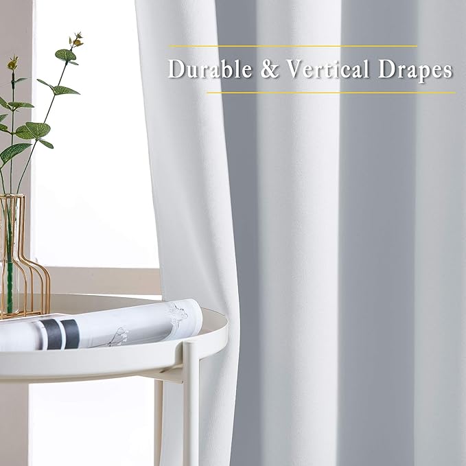NICETOWN Greyish White Kitchen Curtains 36 inches Long, Window Treatments Thermal Insulated Grommet Room Darkening for Bedroom, 2 Panels, W52 x L36