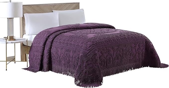 Beatrice Home Fashions Medallion Chenille Bedspread, King, Eggplant