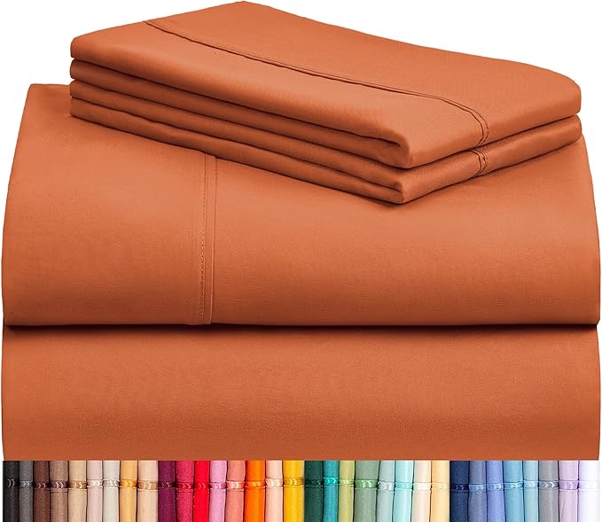 LuxClub 4 PC California King Sheet Set, Deep Pockets Wrinkle Free Cooling Bed Sheets Hotel Bedding for Women, Men, Includes 1 Fitted Sheet, 1 Flat Sheet and 2 Pillowcases-Autumn Orange