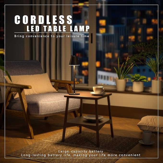 2 Pack LED CordlessTable Lamp,4000mAh Rechargeable Battery Desk lamp,3 Level Brightness Portable Night Light, Minimalist Design, for Couple Dinner/Coffee Table/Restaurant/Bedroom(2Pack Khaki)