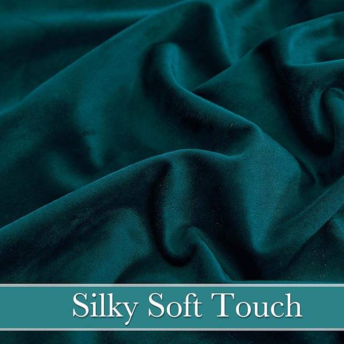 RYB HOME Teal Velvet Curtains 94 inches, Back Tab Soft Fabric Room Darkening Thermal Insulated Luxurious Home Decor Curtains for Living Room Bedroom, W 52" x L 94", 2 Panels Set