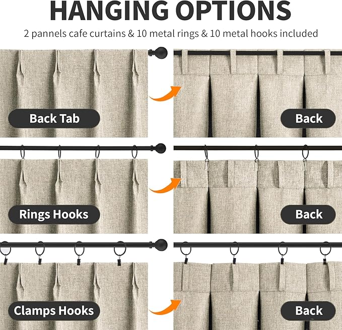 WdFour 30x30 Inch Pinch Pleated Blackout Cafe Curtains - Pack of 2, 100% Light Blocking Back Tab Drapes for Half Windows, Kitchen & Bathroom Short Curtains in Hemp Gray