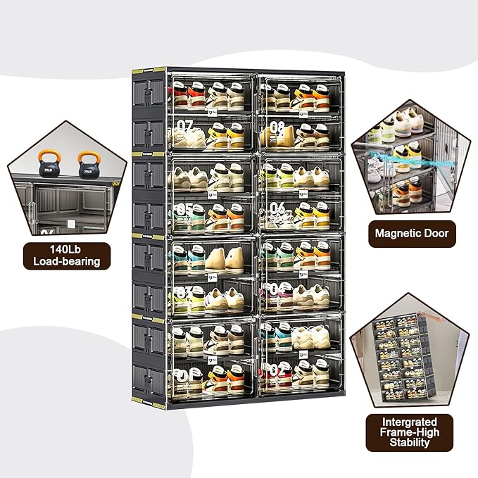 36 Pairs Portable Shoe Storage Cabinent of 3-Step Fast Installation,Plastic Shoe Box with Magnetic Clear Door for Entryway, Enclosed Shoe Rack for Sneaker, Heels etc.. (2Row, 9Tier)
