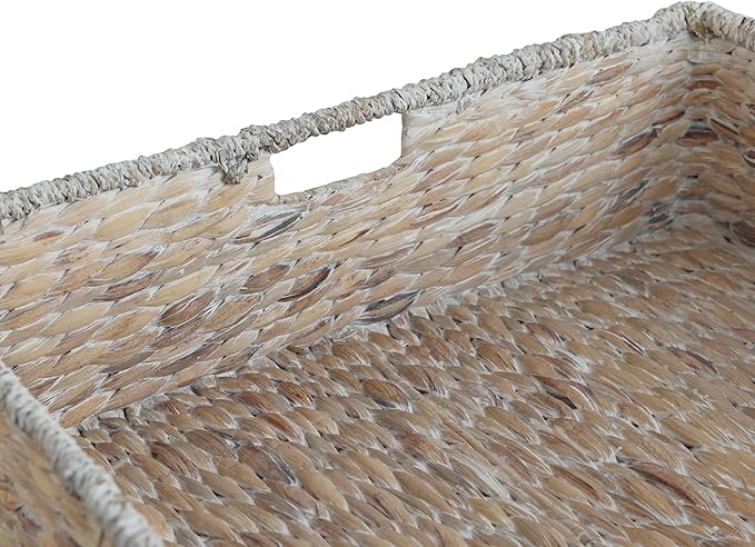 happimess BSK2015D Holden 30" Classic Costal Hand-Woven Hyacinth Wicker Under Bed Storage Basket with for Storage and Decoration in Bathroom, Bedroom, Closet, Entryway, White Wash