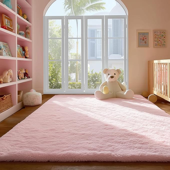 PAGISOFE Pink Fluffy Shag Machine Washable Area Rugs for Bedroom Girls 5x7,Soft Fuzzy Rugs for Living Room,Pastel Carpet Nursery Floor Kids Room Dorm Rug,Plush Soft Kids Rug for Room Decor Aesthetic