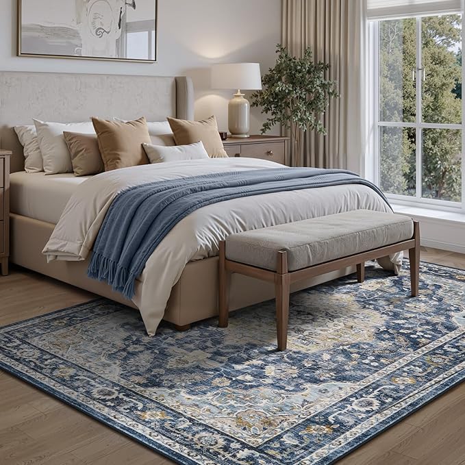 PADOOR 9X12 Area Rug,Rugs for Living Room,Soft Blue Rugs for Bedroom,Machine Washable Rug Non Slip Carpet for Dining Room Living Room Bedside Office