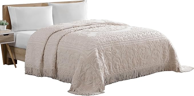 Beatrice Home Fashions Medallion Chenille Bedspread, Queen, Blush