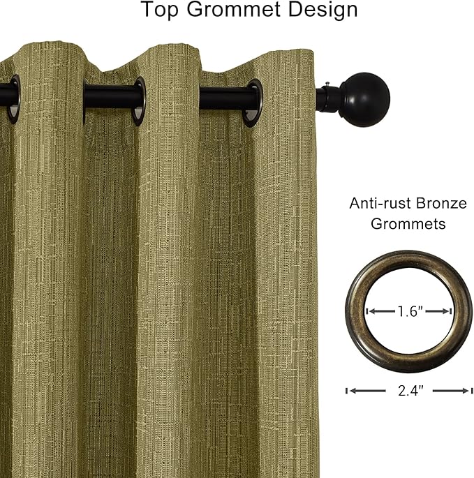 Jacquard Linen Curtains 96 inch Length 2 Panels Thick Faux Linen Blended Window Drapes Burlap Textured Curtains with Grommet for Living Room Bedroom Farmhouse (52x96 Olive Green) Natural
