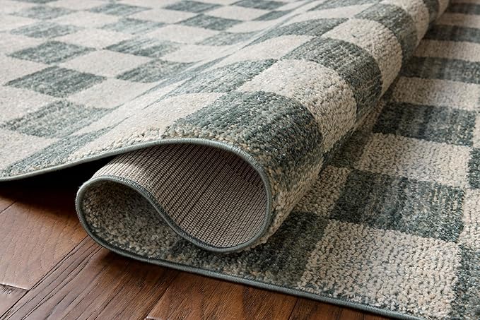 Loloi Chris Loves Julia Calvin Collection CLV-01 Blue/Ivory 2'-3" x 3'-10" Accent Rug Checkered Neutral Soft Living Room Bedroom Carpet