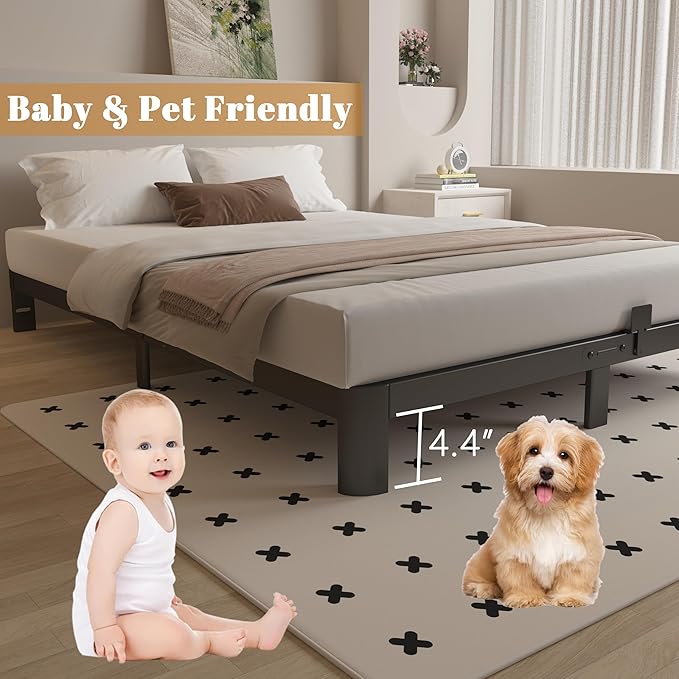 6 Inch King Size Bed Frame with Metal Gaskets, Black Bed Frame King Size No Box Spring Needed, Heavy Duty Steel Platform Support, Round Corner Design, Reserved Holes, Noiseless, Easy Assembly