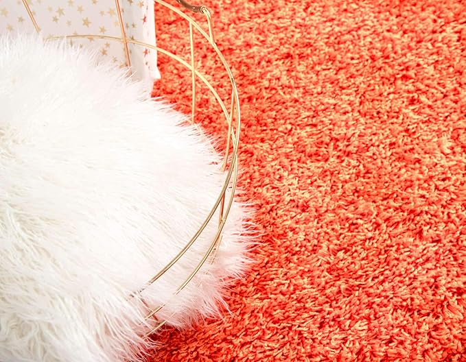 Unique Loom Solid Shag Collection Area Rug (2' 6" x 13' 1" Runner, Tiger Orange)