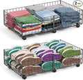 Mr IRONSTONE Under Bed Storage Containers with 6 Wheels | Upgraded Heavy-Duty Metal Frame Holds Up to 80LBS | Space-Saving Rolling Underbed Storage Organizer for Shoes, Clothes & Seasonal Items