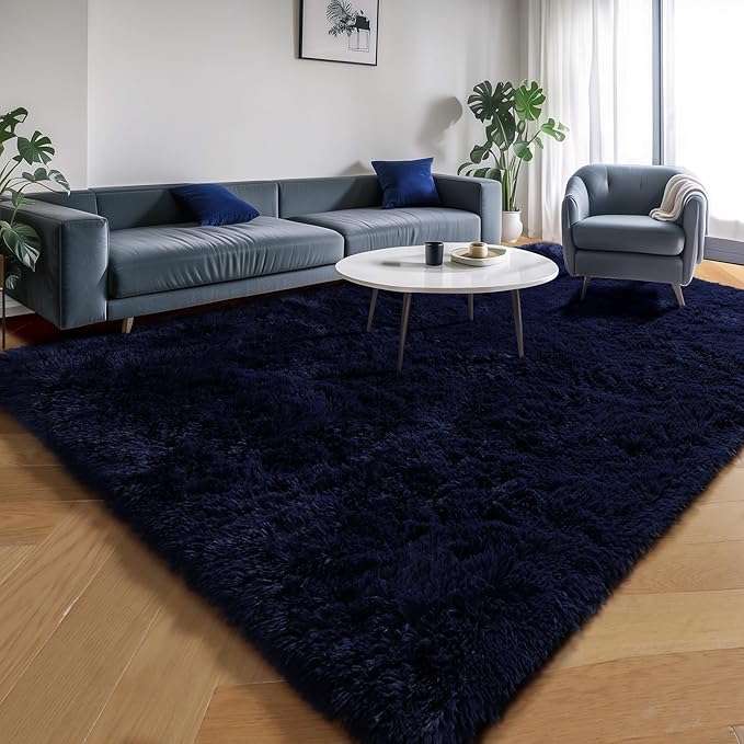 PAGISOFE Dark Navy Blue Rugs for Living Room 5x7 Ft, Plush Area Rugs for Bedroom, Non-Shedding, Indoor Furry Floor Rugs for Nursery Playroom, Shag Carpet for Kids Room Decor Aesthetic, Dark Blue