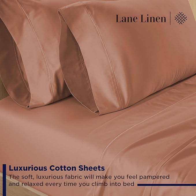 LANE LINEN California King Sheet Sets - 600 Thread Count Cal King Sheet Set - 100% Cotton Sheets Cal King - Ultra Soft Cal King Sheets Set - Sateen Weave California King Bed Sheet Set - Rose Dawn