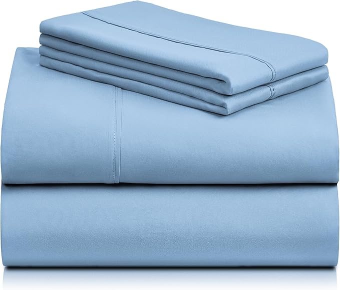 LuxClub 4 PC Full Sheet Set, Deep Pockets Wrinkle Free Cooling Bed Sheets Hotel Bedding for Women, Men, Kids & Teens, Includes 1 Fitted Sheet, 1 Flat Sheet and 2 Pillowcases-Soft Sky