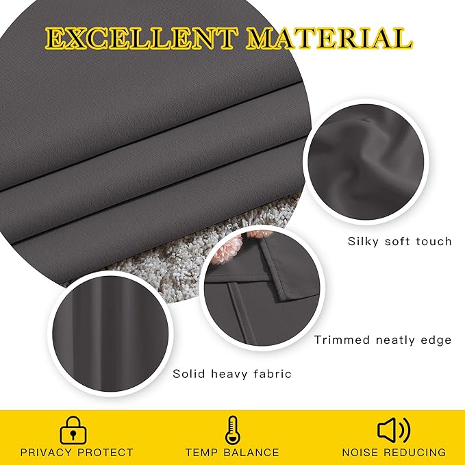 NICETOWN Blackout Grey Doorway 80 inch Curtains, Grommet Room Darkening Thermal Insulated Soundproof Window Treatments for Bedroom/Closet, 2 Panels, W40 x L80