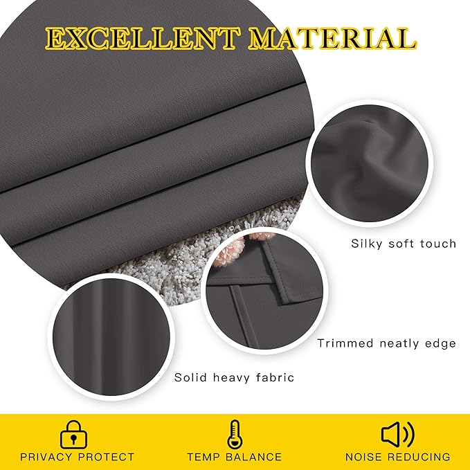 NICETOWN Blackout Window Curtains for Bedroom - Grommet Top Room Darkening Thermal Insulated Solid Vertical Drapes for Flat/Apartment (2 Panels, 46 x 63 Inch, Grey)