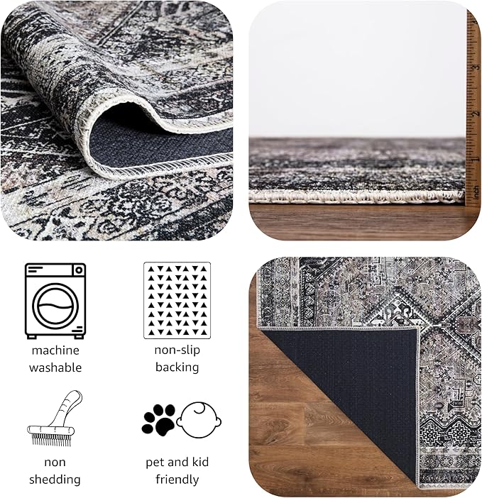Keen Home Design 2x12 Rug - Machine Washable Runner Rug with Non-Slip Backing, Ideal for Hallway, Entryway, Kitchen, Laundry Room - Vintage, Easy Clean, Durable, Low Pile - (2'6" x 12')