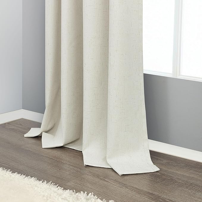 Cream Linen Black Out Curtains 70 Inches Extra Wide for Living Room 2 Panels Back Tab Pocket Pleated Ivory Blackout Bedroom for 72 Inches Window Curtain 84 Inch Long Thermal Room Darkening Heavy Drape